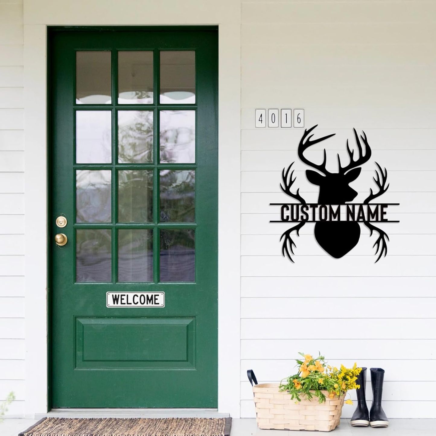 Personalized Metal Name Sign, Deer Antlers Monogram, Family Last Name Wall Art, Rustic Home & Wedding Gifts-MetalsignX