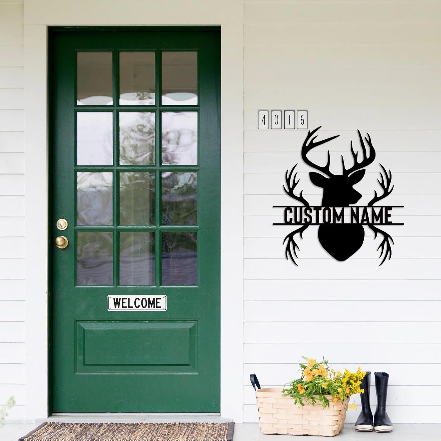 Personalized Metal Name Sign, Deer Antlers Monogram, Family Last Name Wall Art, Rustic Home & Wedding Gifts-MetalsignX