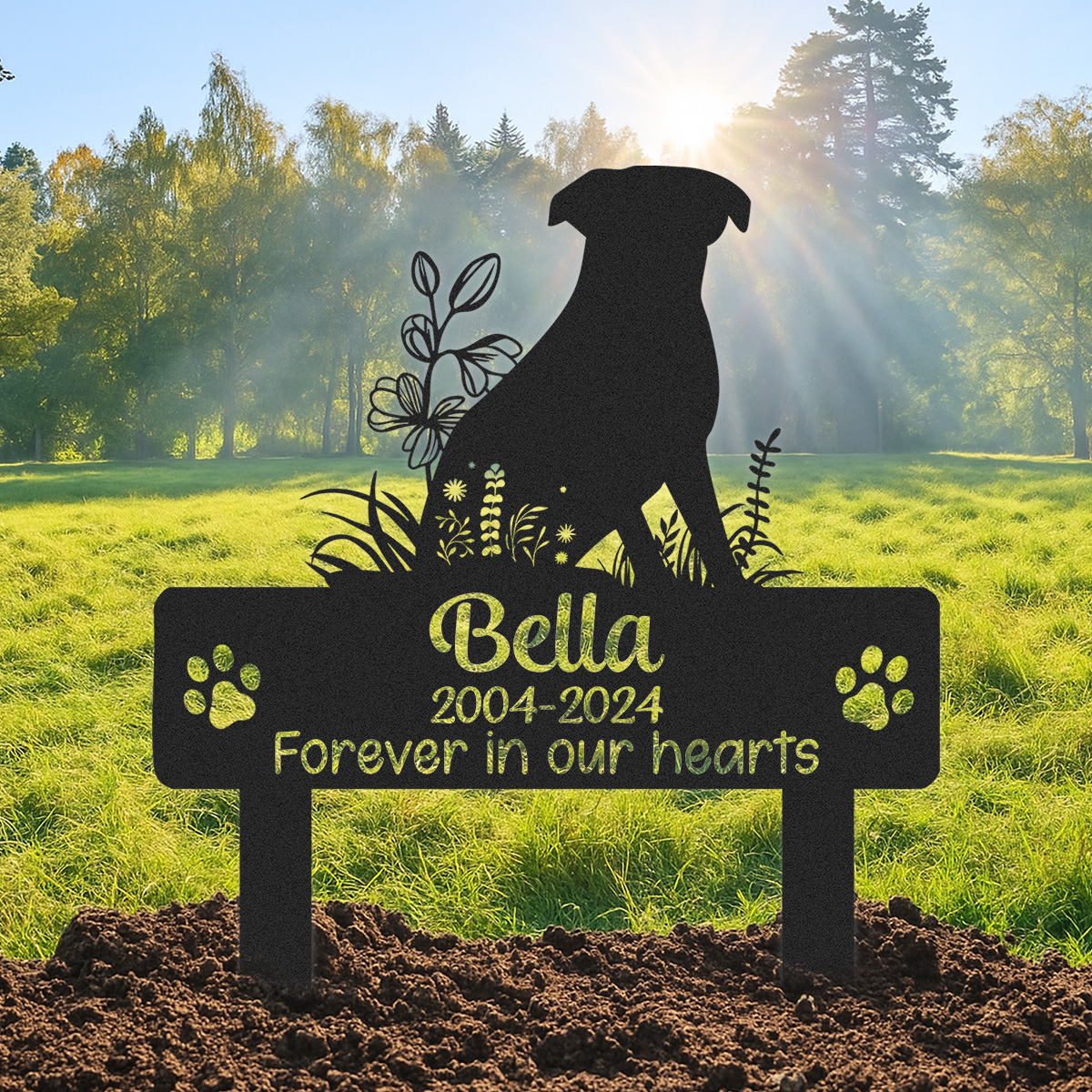 Custom Pet Memorial Garden Stake, Personalized Golden Retriever Silhouette Grave Marker with Name and Years, Outdoor Tribute Sign for Beloved Pets