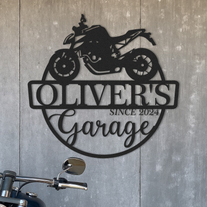 Custom Sport Motorcycle Garage Sign, Personalized Metal Garage Wall Art with Name and Year, Gift for Biker, Mechanic, or Motorcycle Lover