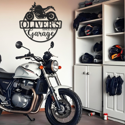 Custom Sport Motorcycle Garage Sign, Personalized Metal Garage Wall Art with Name and Year, Gift for Biker, Mechanic, or Motorcycle Lover
