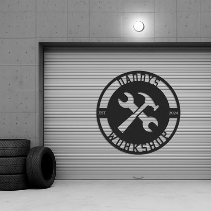 Custom Daddy's Workshop Sign, Personalized Metal Garage Sign with Tools, Round Metal Decor for Dad's Shop, Father's Day Gift for Handy Dads