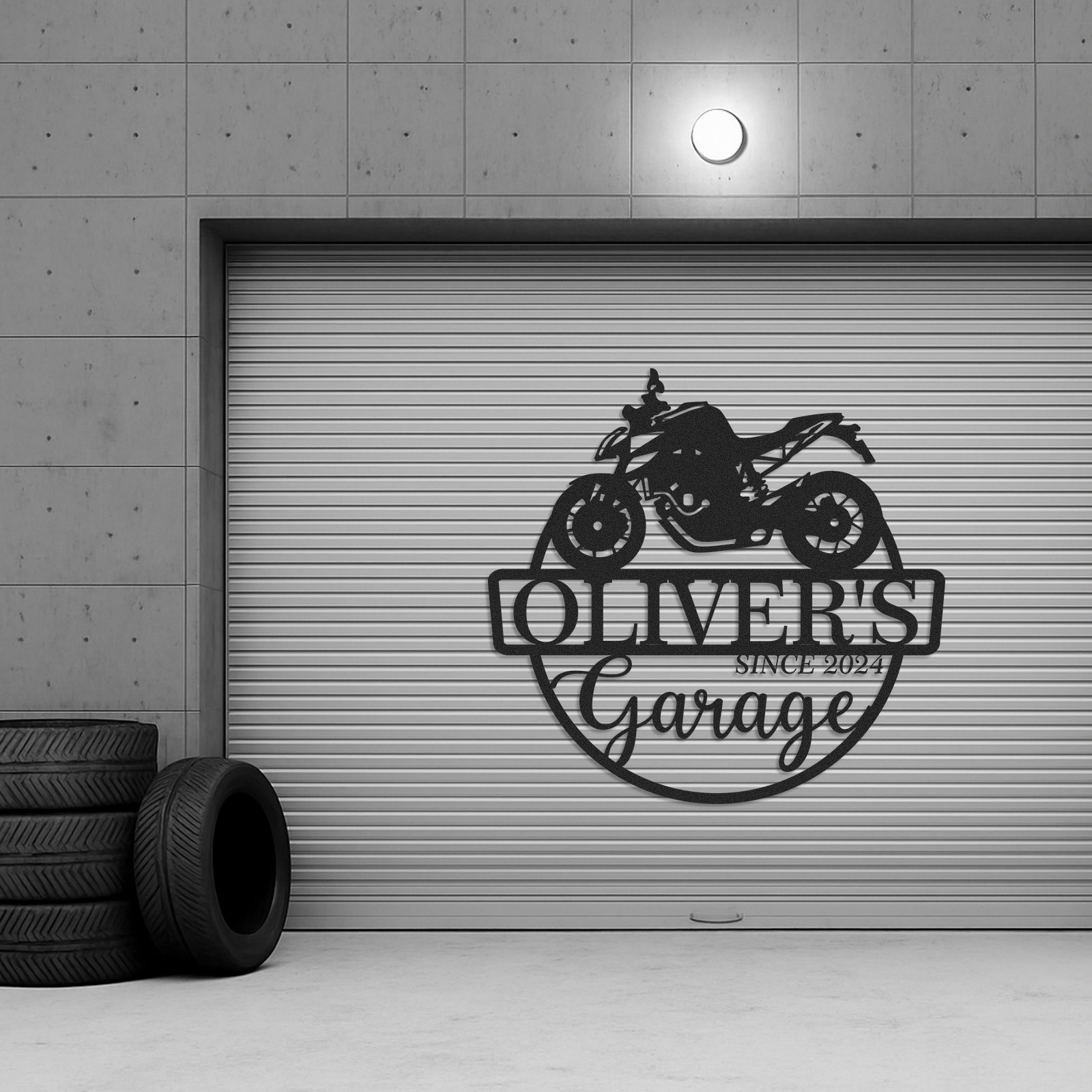 Custom Sport Motorcycle Garage Sign, Personalized Metal Garage Wall Art with Name and Year, Gift for Biker, Mechanic, or Motorcycle Lover