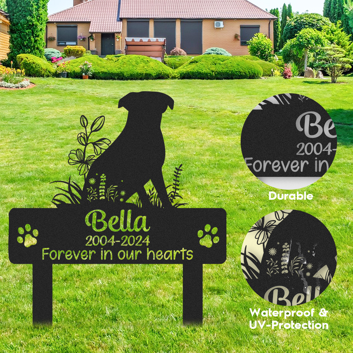 Custom Pet Memorial Garden Stake, Personalized Golden Retriever Silhouette Grave Marker with Name and Years, Outdoor Tribute Sign for Beloved Pets