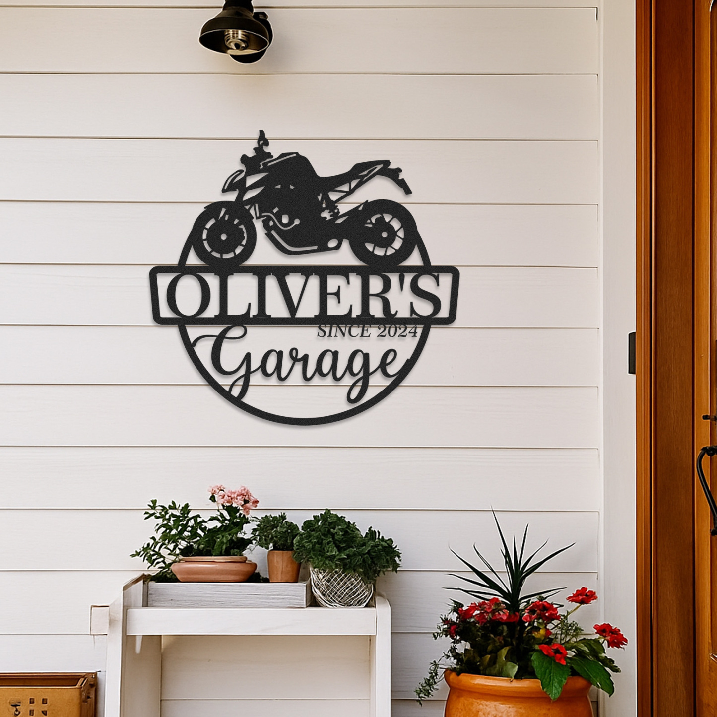 Custom Sport Motorcycle Garage Sign, Personalized Metal Garage Wall Art with Name and Year, Gift for Biker, Mechanic, or Motorcycle Lover