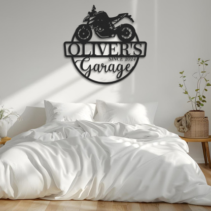 Custom Sport Motorcycle Garage Sign, Personalized Metal Garage Wall Art with Name and Year, Gift for Biker, Mechanic, or Motorcycle Lover