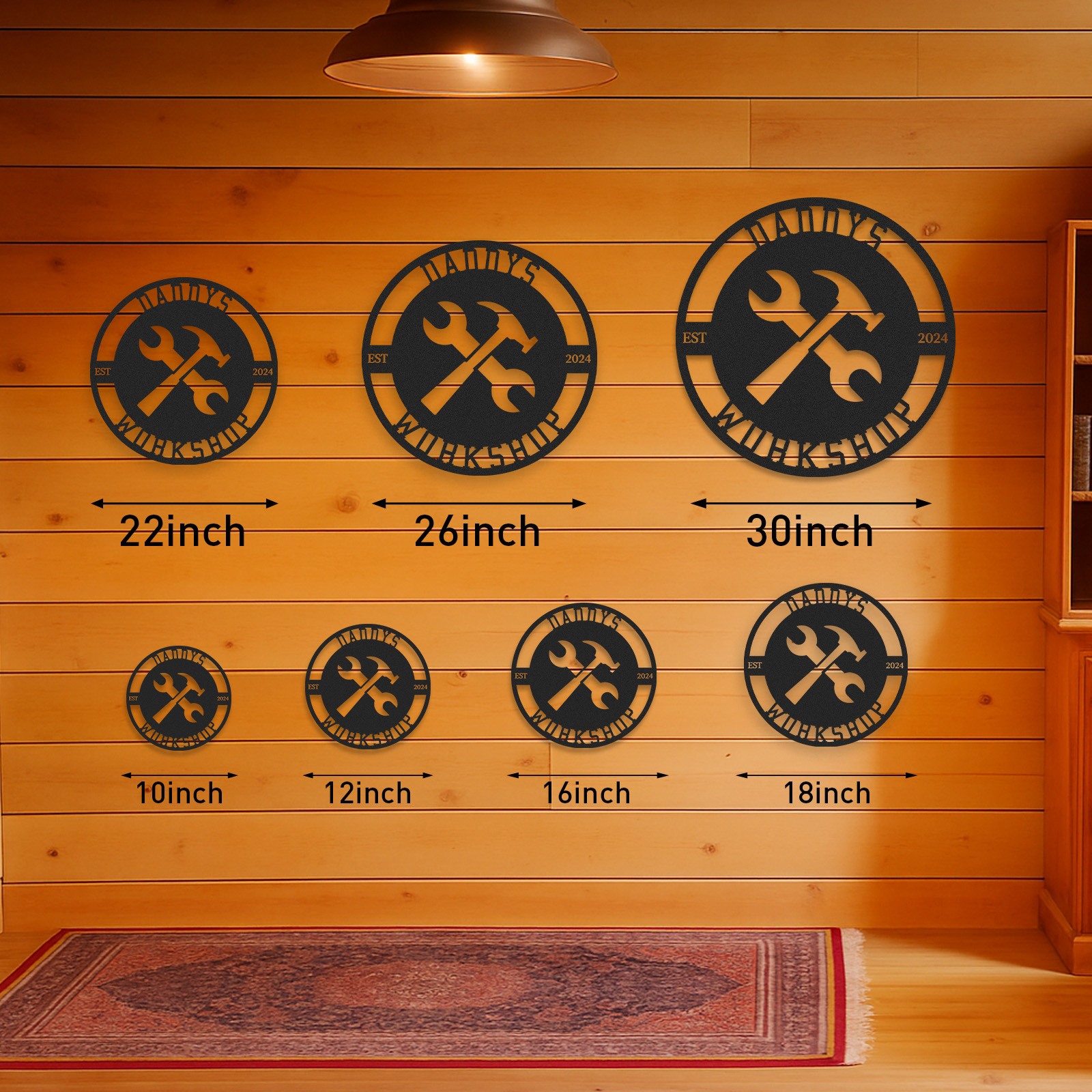 Custom Daddy's Workshop Sign, Personalized Metal Garage Sign with Tools, Round Metal Decor for Dad's Shop, Father's Day Gift for Handy Dads