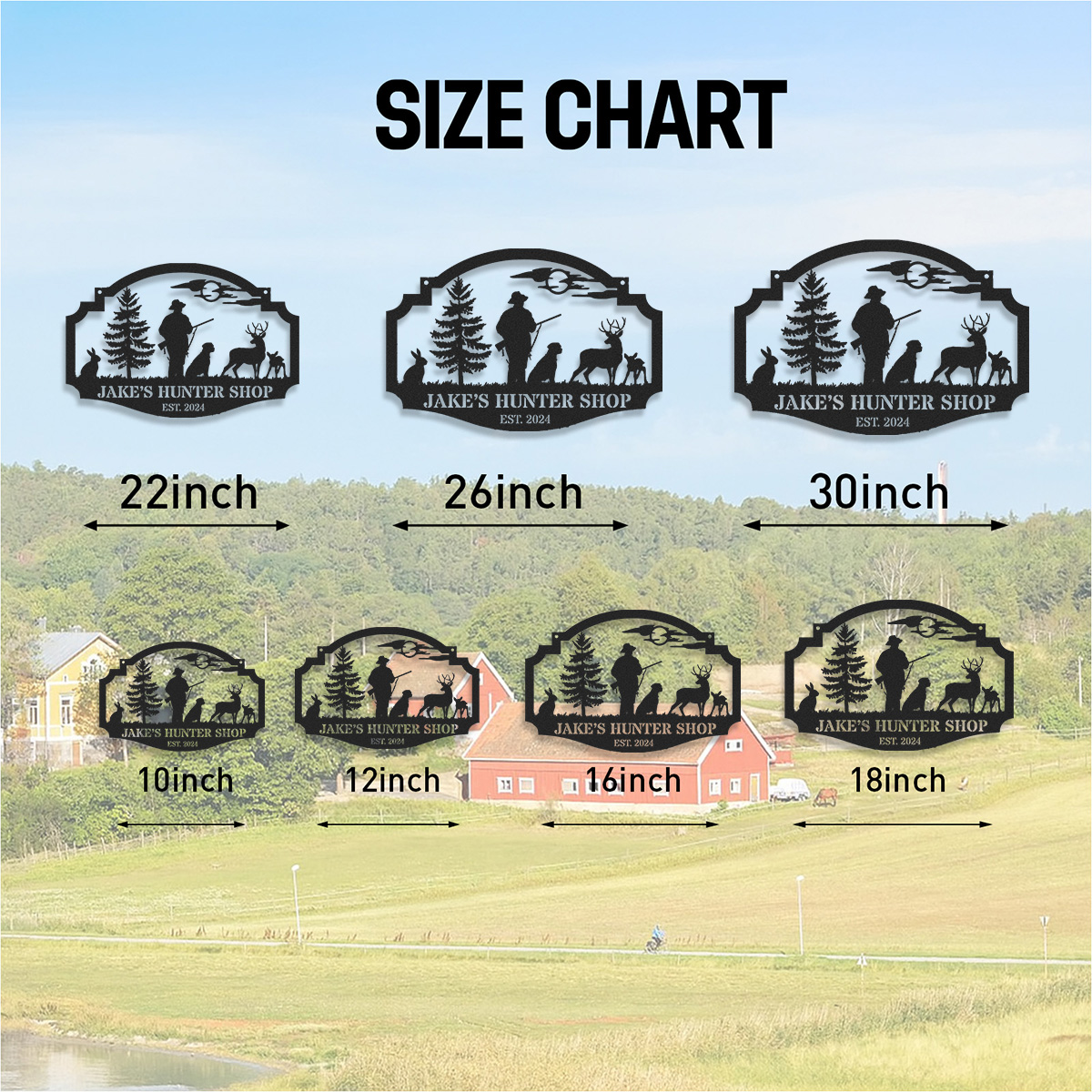 Personalized Hunter Metal Sign with Deer and Dog Scene, Custom Hunting Cabin Entrance Sign, Outdoor Lodge Decor, Established Year Gift for Hunters