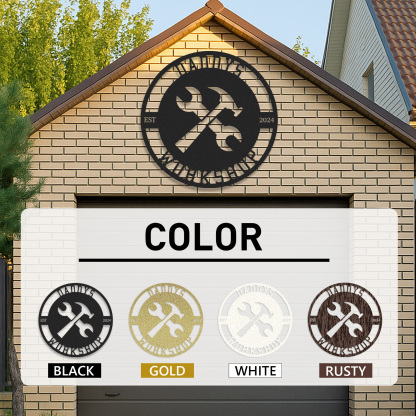 Custom Daddy's Workshop Sign, Personalized Metal Garage Sign with Tools, Round Metal Decor for Dad's Shop, Father's Day Gift for Handy Dads