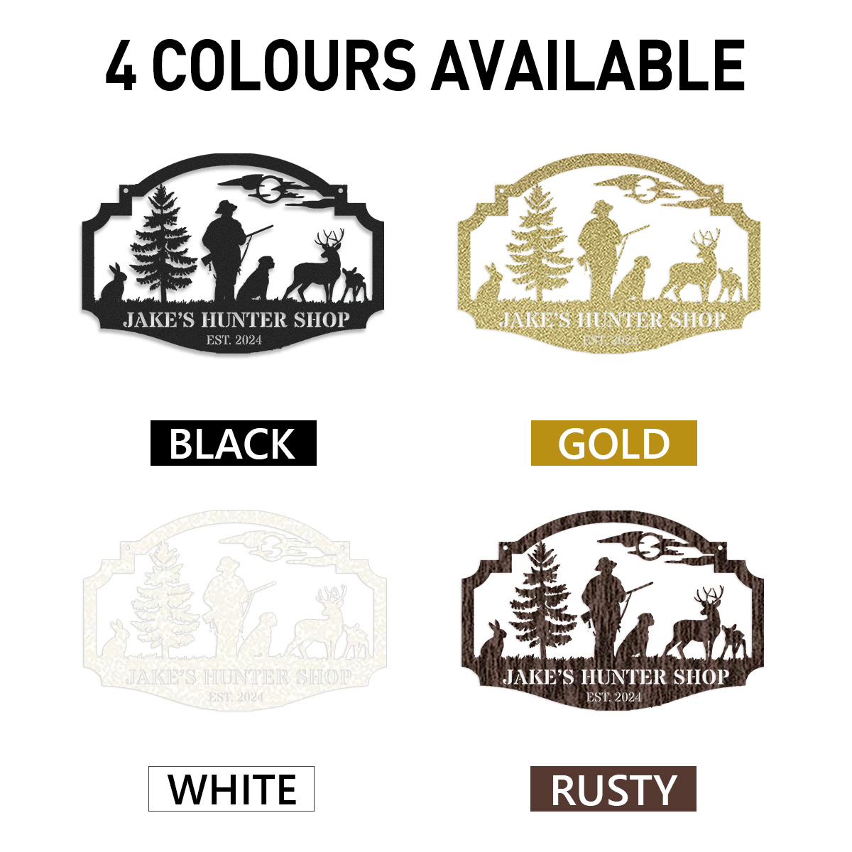 Personalized Hunter Metal Sign with Deer and Dog Scene, Custom Hunting Cabin Entrance Sign, Outdoor Lodge Decor, Established Year Gift for Hunters