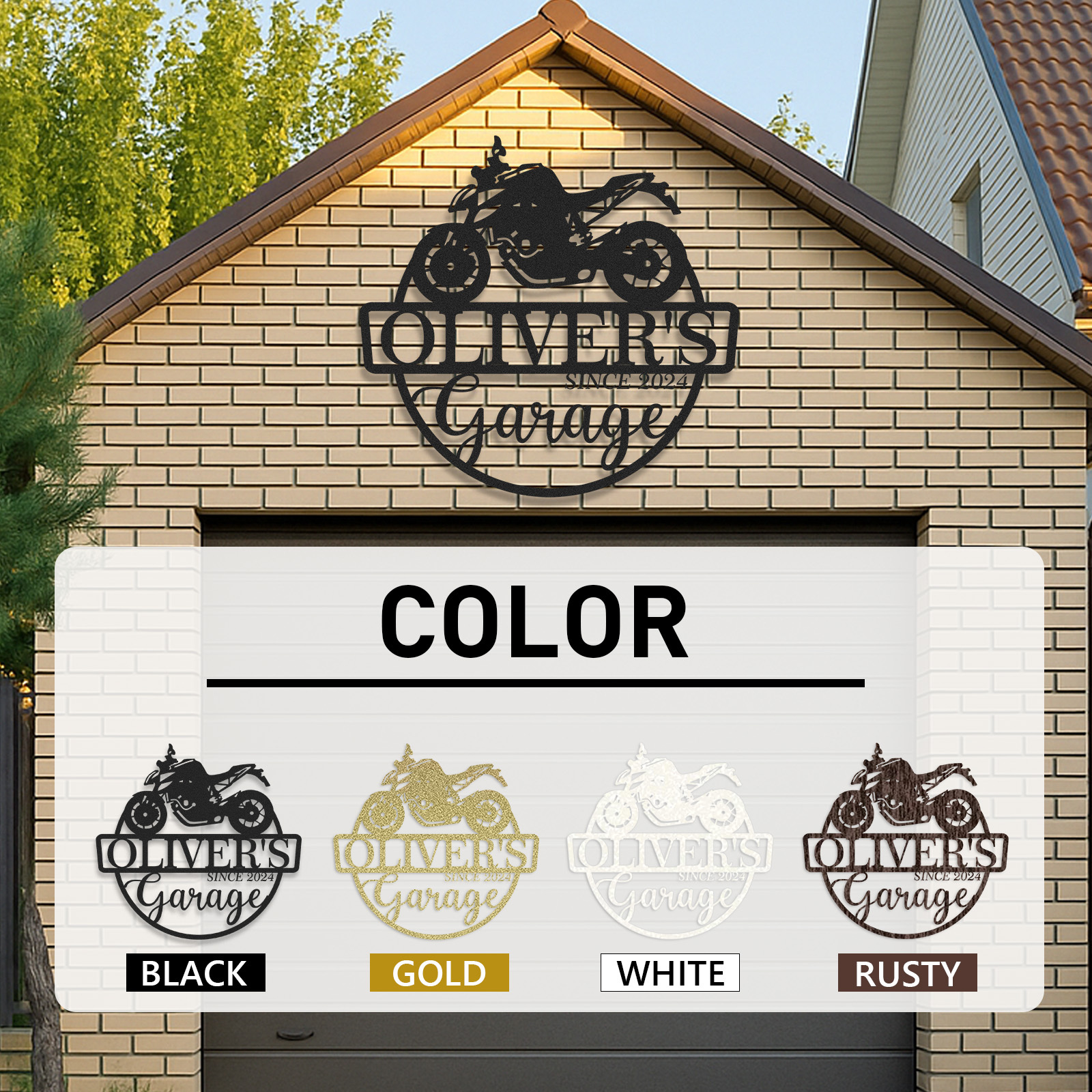 Custom Sport Motorcycle Garage Sign, Personalized Metal Garage Wall Art with Name and Year, Gift for Biker, Mechanic, or Motorcycle Lover