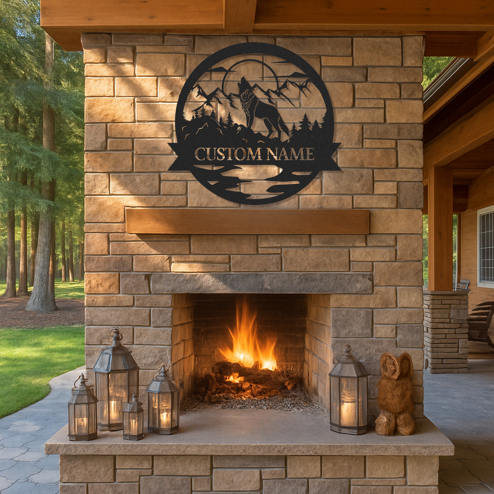 Wolf Metal Sign, Custom Cabin Wall Decor, Personalized Howling Wolf Wilderness Art