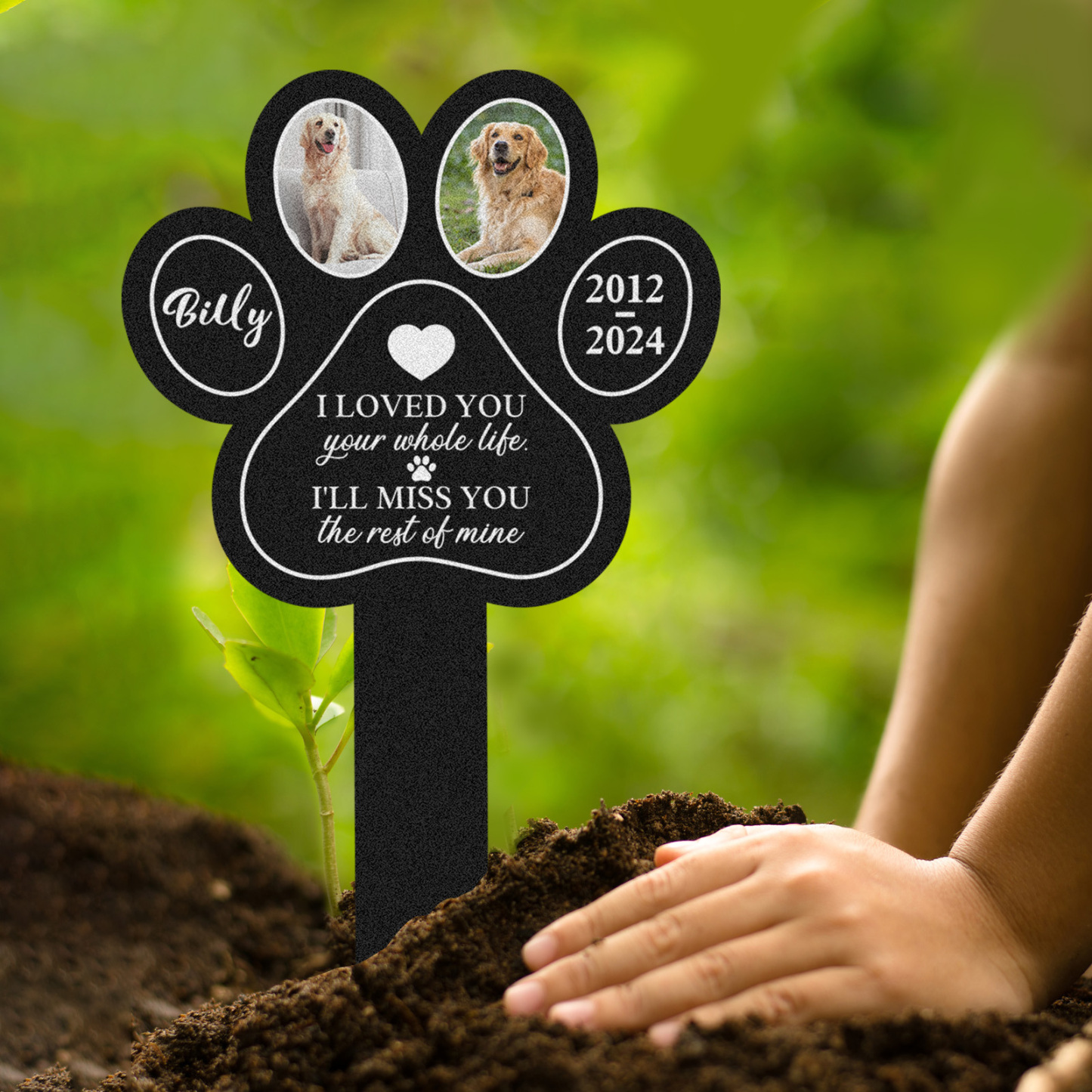 Custom Pet Paw Print Memorial Garden Stake, Personalized Multi-Photo Grave Marker with Name, Dates and Remembrance Quote
