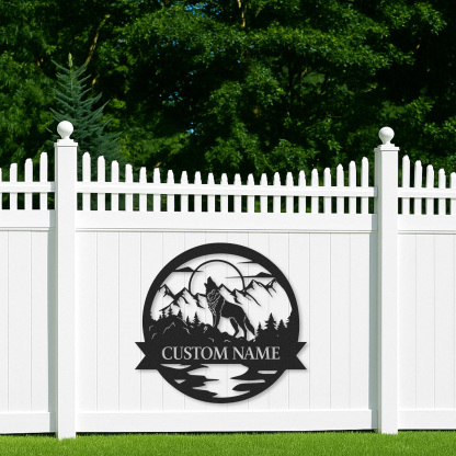 Wolf Metal Sign, Custom Cabin Wall Decor, Personalized Howling Wolf Wilderness Art