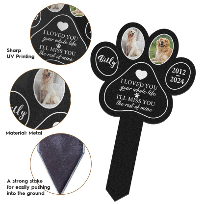 Custom Pet Paw Print Memorial Garden Stake, Personalized Multi-Photo Grave Marker with Name, Dates and Remembrance Quote