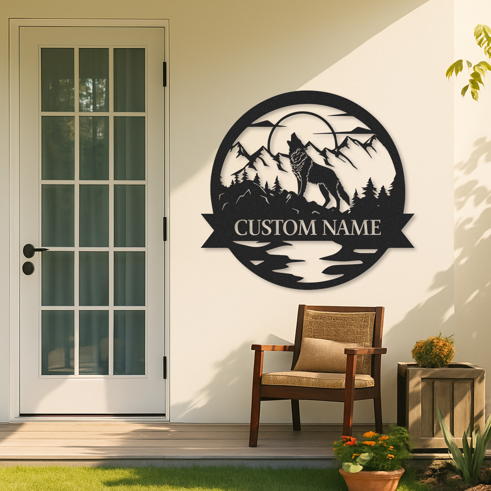 Wolf Metal Sign, Custom Cabin Wall Decor, Personalized Howling Wolf Wilderness Art