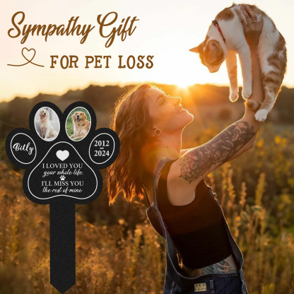 Custom Pet Paw Print Memorial Garden Stake, Personalized Multi-Photo Grave Marker with Name, Dates and Remembrance Quote