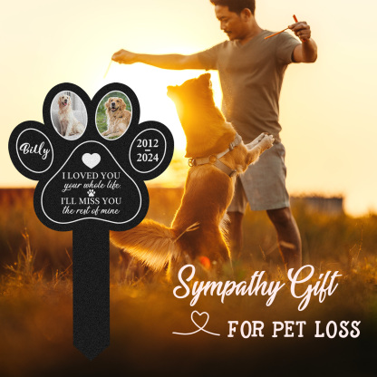 Custom Pet Paw Print Memorial Garden Stake, Personalized Multi-Photo Grave Marker with Name, Dates and Remembrance Quote