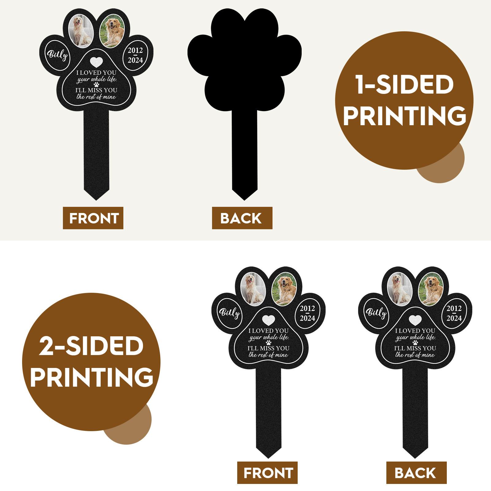 Custom Pet Paw Print Memorial Garden Stake, Personalized Multi-Photo Grave Marker with Name, Dates and Remembrance Quote