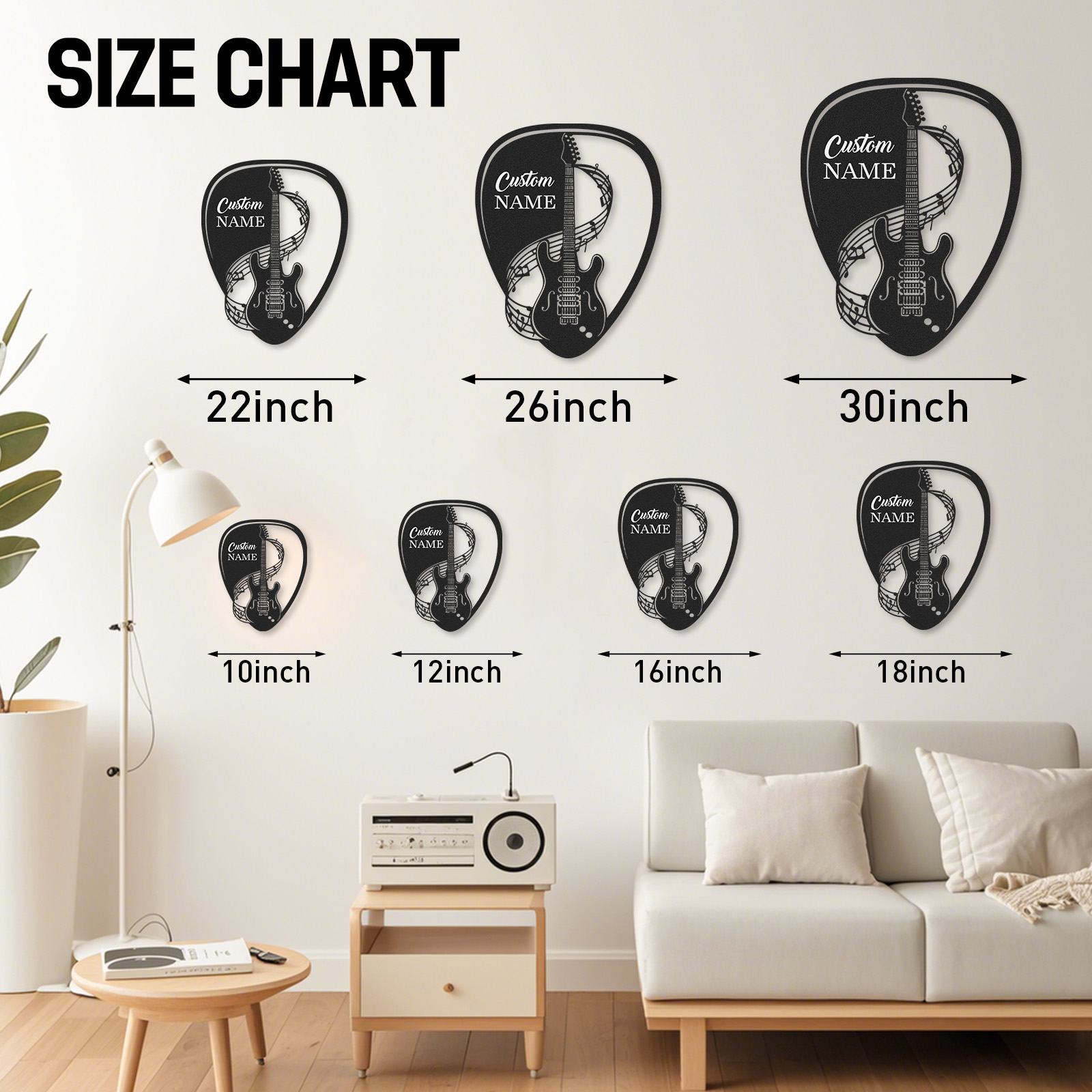 Personalized Guitar Pick Metal Sign, Custom Name Wall Art with Music Notes and Guitar, Gift for Music Lovers