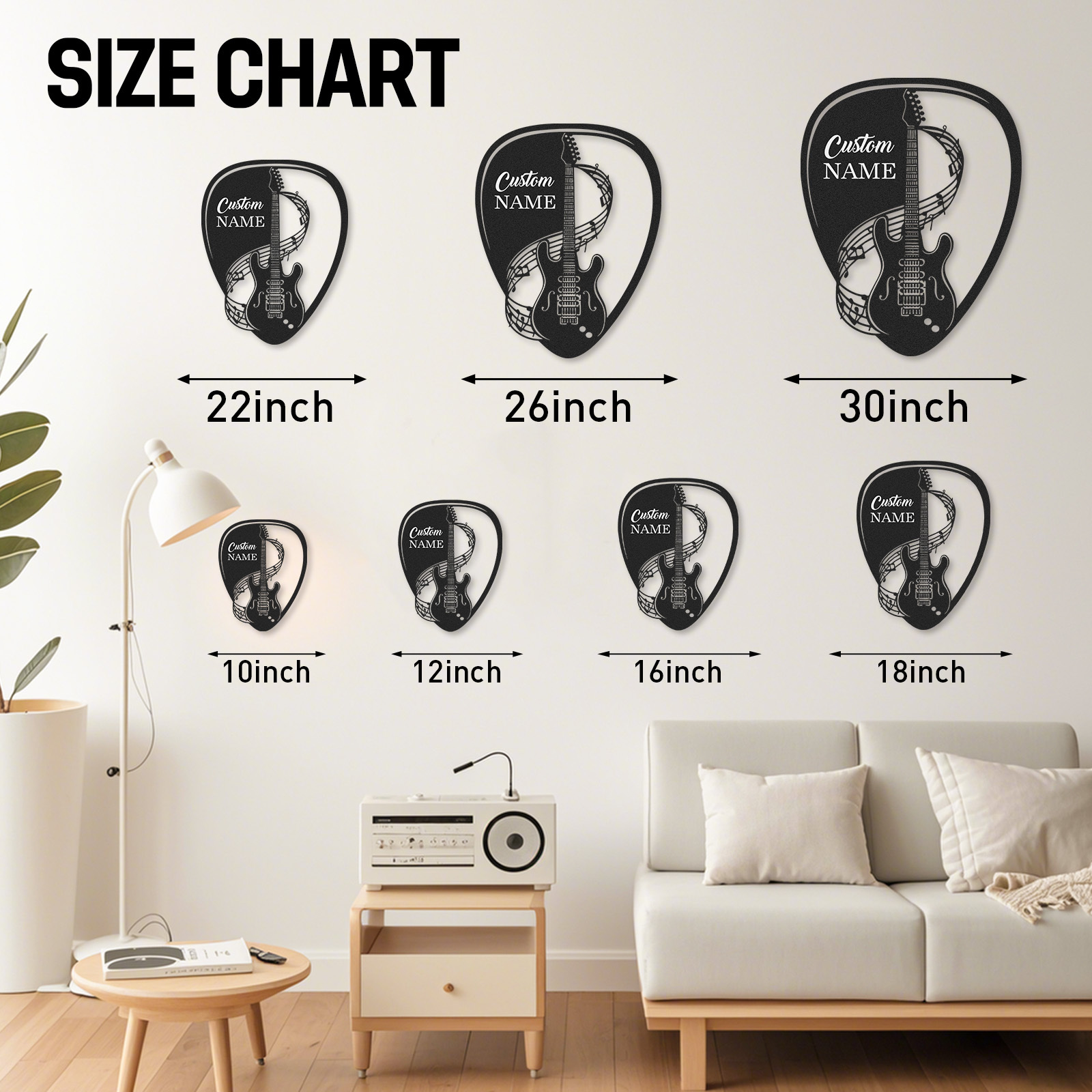 Personalized Guitar Pick Metal Sign, Custom Name Wall Art with Music Notes and Guitar, Gift for Music Lovers