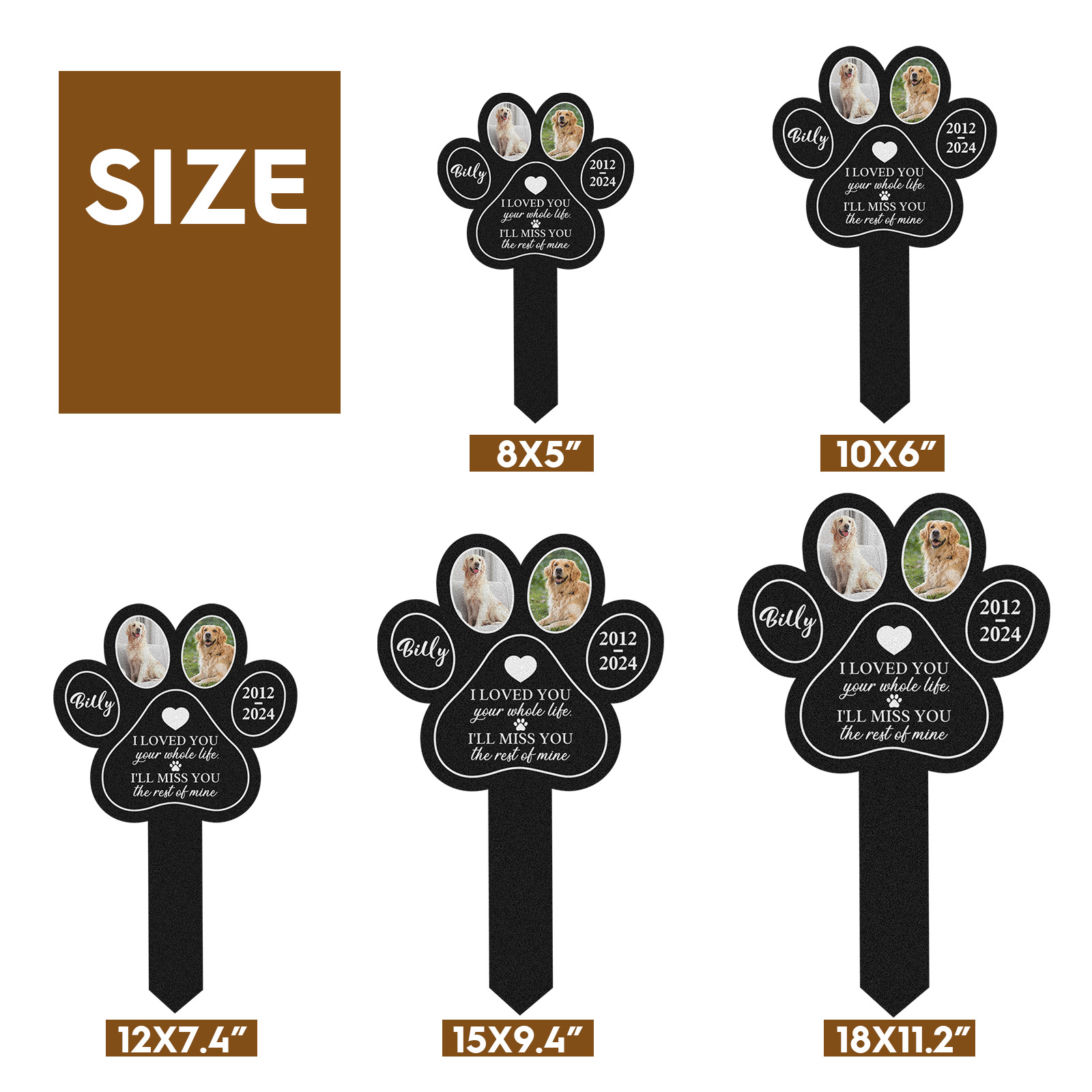 Custom Pet Paw Print Memorial Garden Stake, Personalized Multi-Photo Grave Marker with Name, Dates and Remembrance Quote