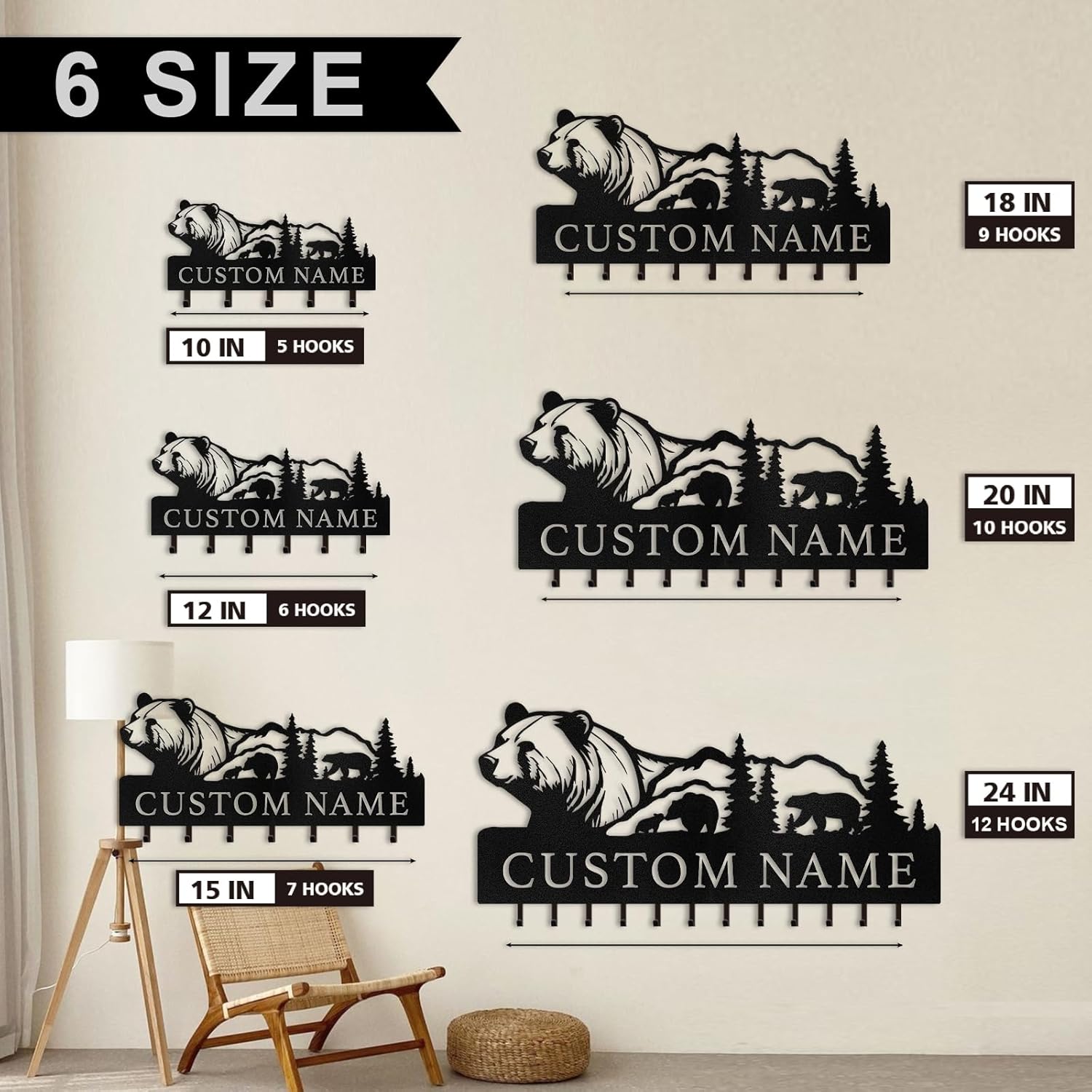 Personalized Polar Deer & Bear Key Holder on Wall | Wall-Mounted Key Organizer Rack-MetalsignX