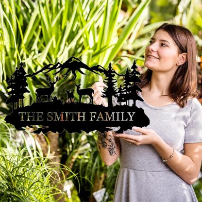 Personalized Deer Metal Cabin Sign, Custom Rustic Outdoor Decor for Cabins and Homes | Unique Cabin Wall Art-MetalsignX