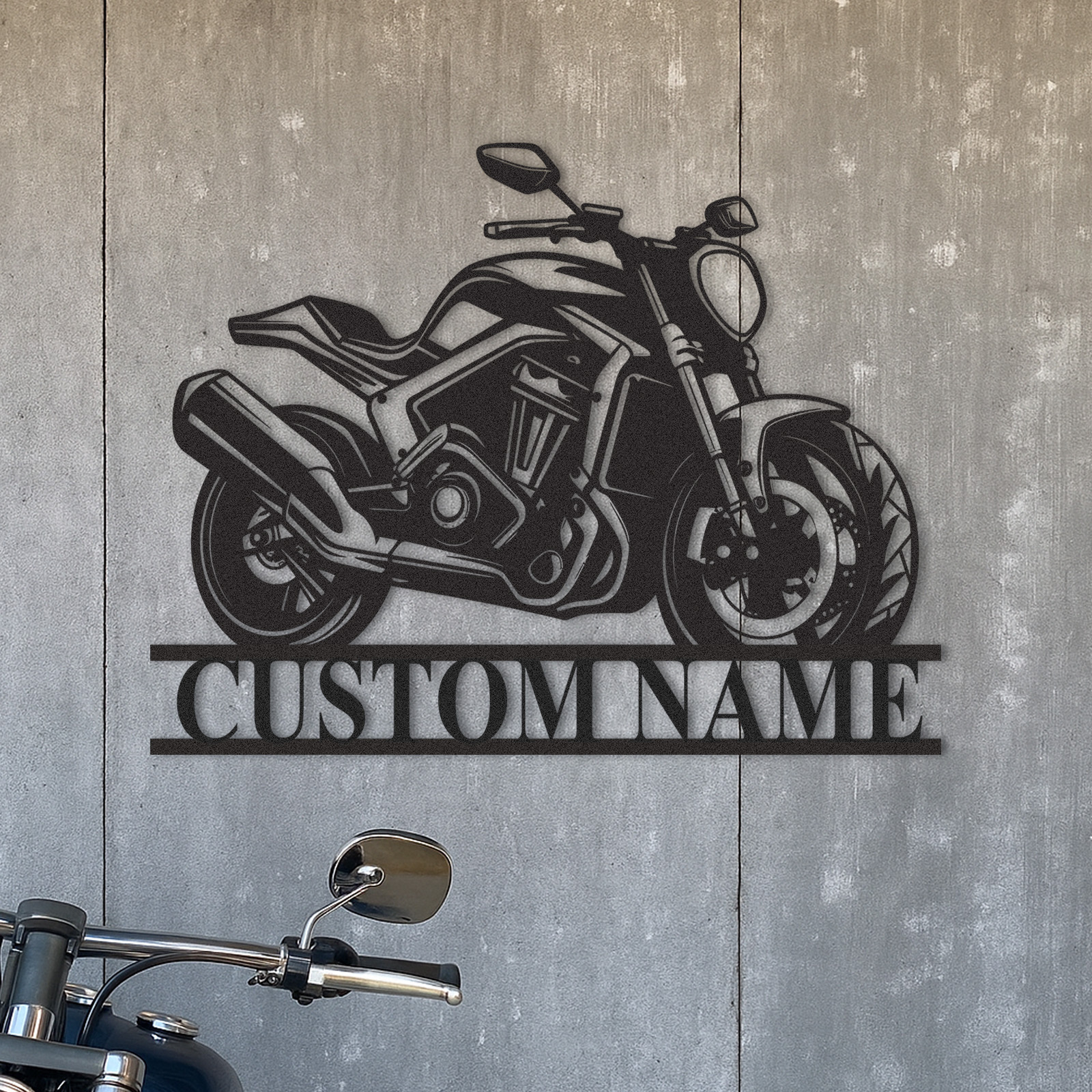 Custom Modern Motorcycle Metal Sign, Personalized Sport Bike Wall Art with Name, Garage Decor for Biker, Mechanic, or Racing Fan Gift