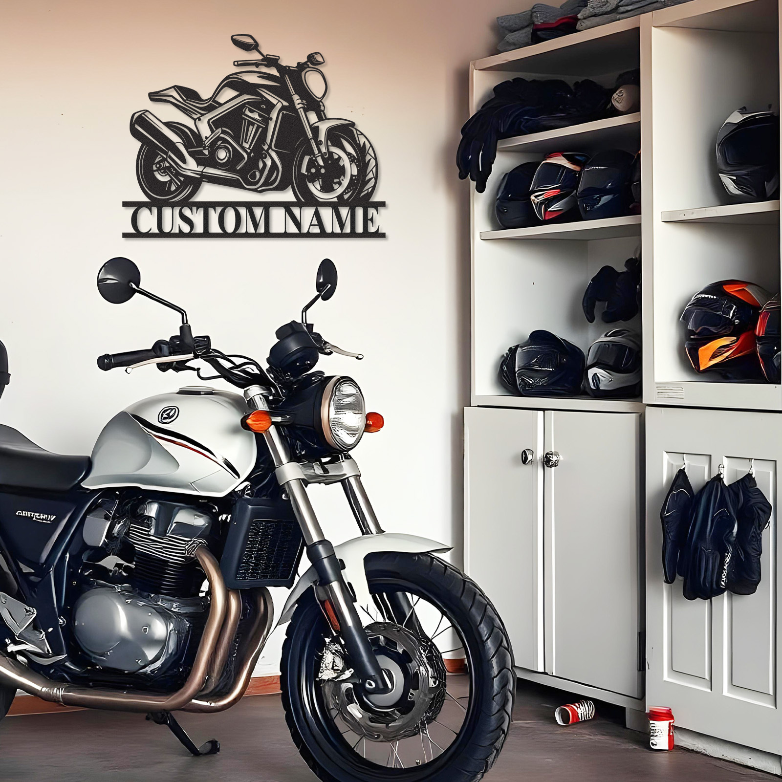 Custom Modern Motorcycle Metal Sign, Personalized Sport Bike Wall Art with Name, Garage Decor for Biker, Mechanic, or Racing Fan Gift