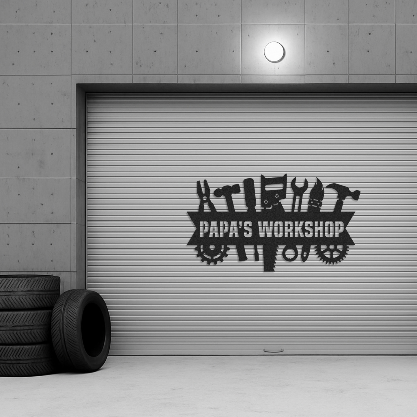 Custom Papa's Workshop Sign, Personalized Metal Shop Banner with Tools, Garage Wall Art for Grandpa, Father's Day Gift for Handy Men