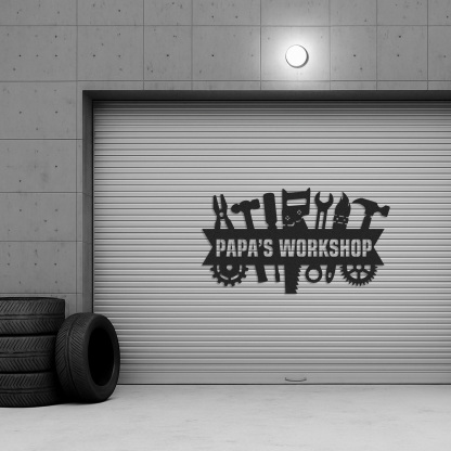 Custom Papa's Workshop Sign, Personalized Metal Shop Banner with Tools, Garage Wall Art for Grandpa, Father's Day Gift for Handy Men