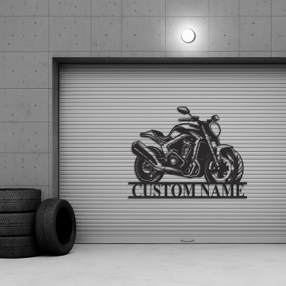 Custom Modern Motorcycle Metal Sign, Personalized Sport Bike Wall Art with Name, Garage Decor for Biker, Mechanic, or Racing Fan Gift