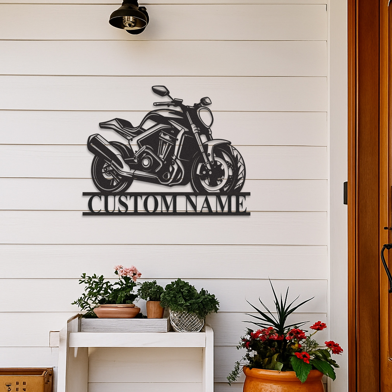 Custom Modern Motorcycle Metal Sign, Personalized Sport Bike Wall Art with Name, Garage Decor for Biker, Mechanic, or Racing Fan Gift
