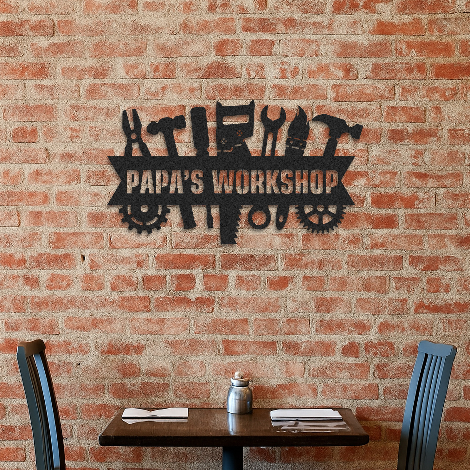 Custom Papa's Workshop Sign, Personalized Metal Shop Banner with Tools, Garage Wall Art for Grandpa, Father's Day Gift for Handy Men