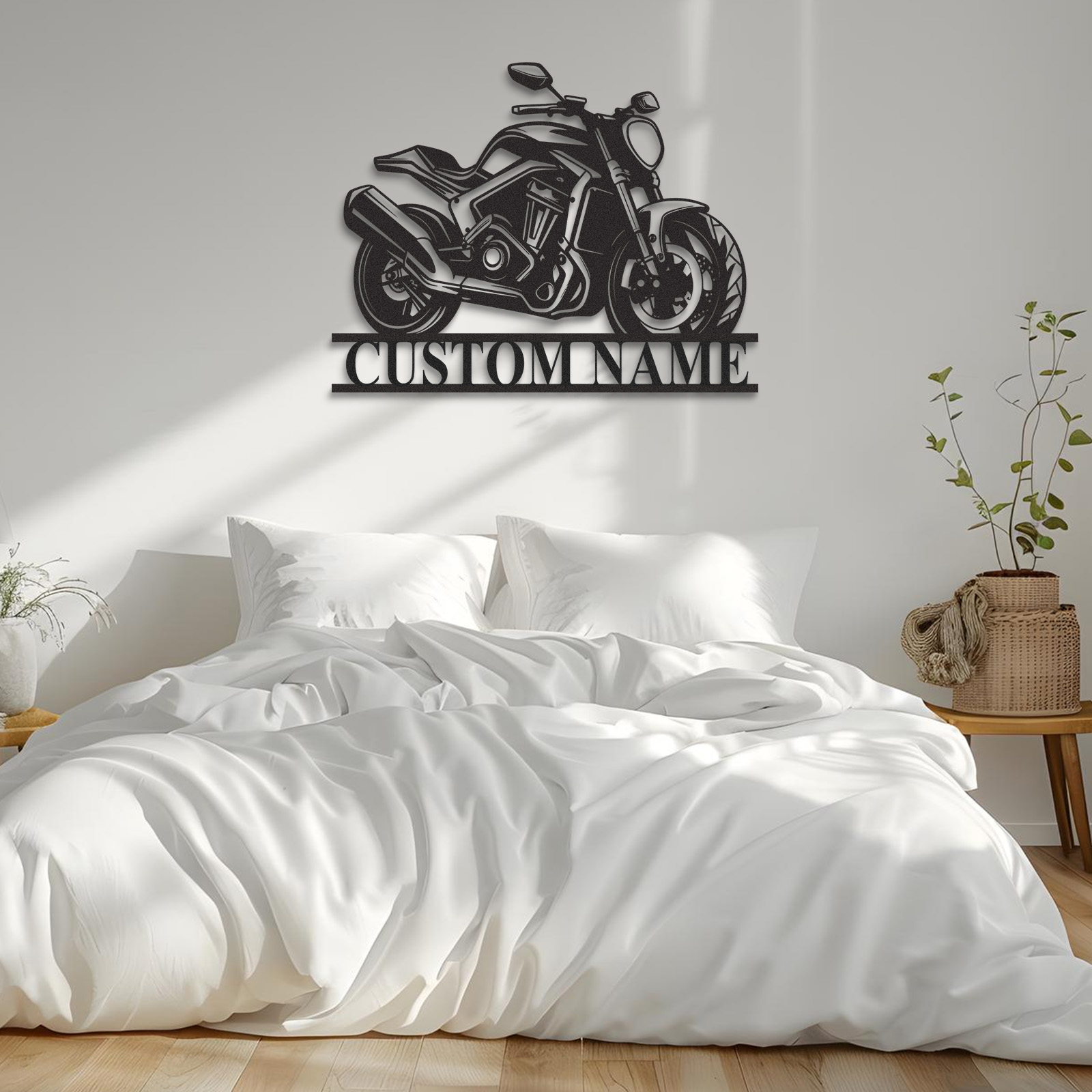 Custom Modern Motorcycle Metal Sign, Personalized Sport Bike Wall Art with Name, Garage Decor for Biker, Mechanic, or Racing Fan Gift