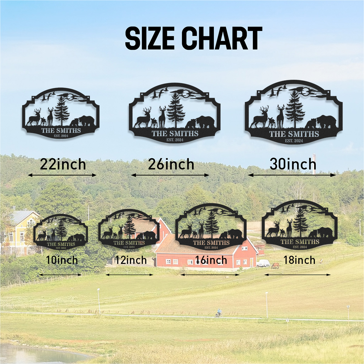 Personalized Wildlife Metal Sign with Deer and Bear Scene, Custom Cabin Lodge Hanging Sign, Rustic Forest Decor, Established Year Gift for Outdoor Lovers