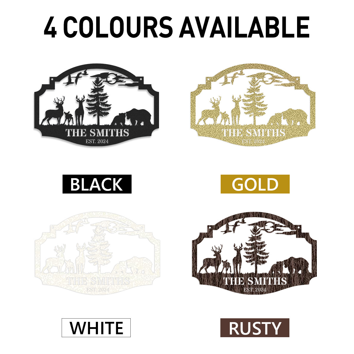 Personalized Wildlife Metal Sign with Deer and Bear Scene, Custom Cabin Lodge Hanging Sign, Rustic Forest Decor, Established Year Gift for Outdoor Lovers