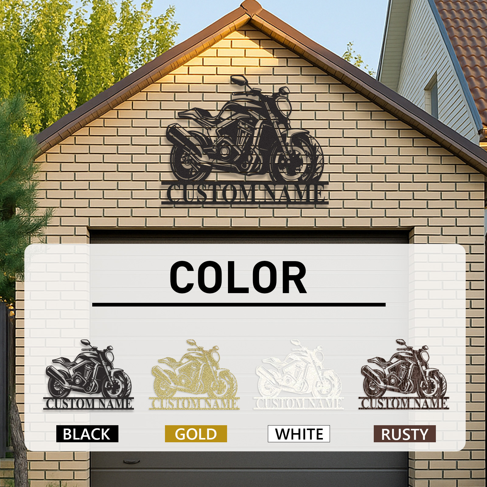 Custom Modern Motorcycle Metal Sign, Personalized Sport Bike Wall Art with Name, Garage Decor for Biker, Mechanic, or Racing Fan Gift