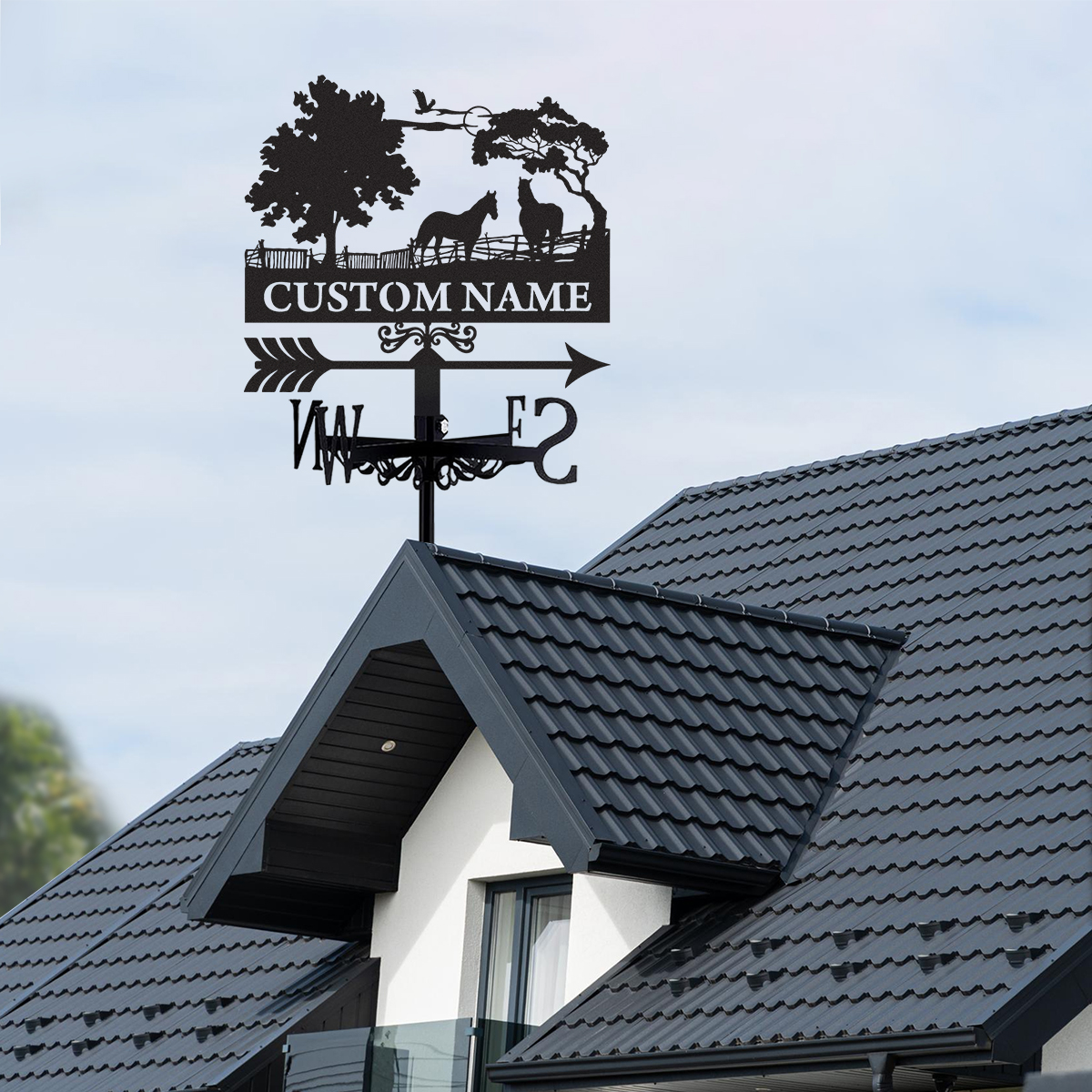 Personalized Horse Farm Metal Weather Vane with Custom Name, Horse Ranch Wind Direction Indicator Outdoor Roof Decor for Barn Stable Farmhouse