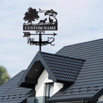 Personalized Horse Farm Metal Weather Vane with Custom Name, Horse Ranch Wind Direction Indicator Outdoor Roof Decor for Barn Stable Farmhouse