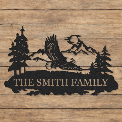 Eagle Metal Sign, Custom Family Name Wall Art for Cabin Mountain Lodge Decor