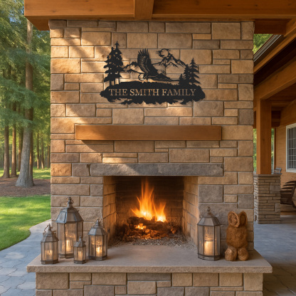 Eagle Metal Sign, Custom Family Name Wall Art for Cabin Mountain Lodge Decor