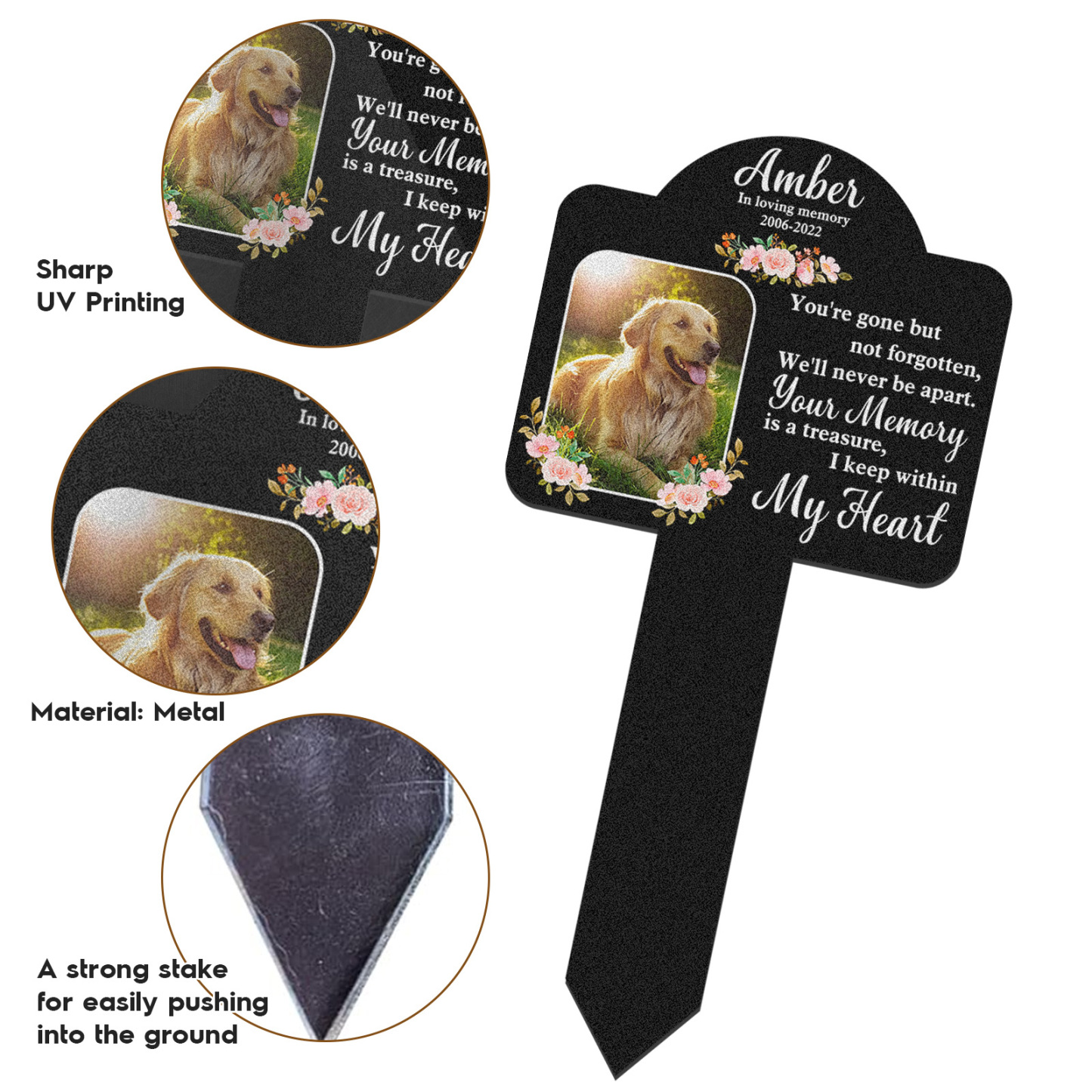 Custom Pet Memorial Stake with Poem and Photo, Floral Personalized Garden Grave Marker for Dogs or Cats