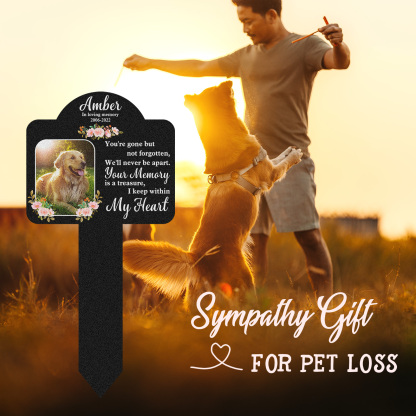 Custom Pet Memorial Stake with Poem and Photo, Floral Personalized Garden Grave Marker for Dogs or Cats