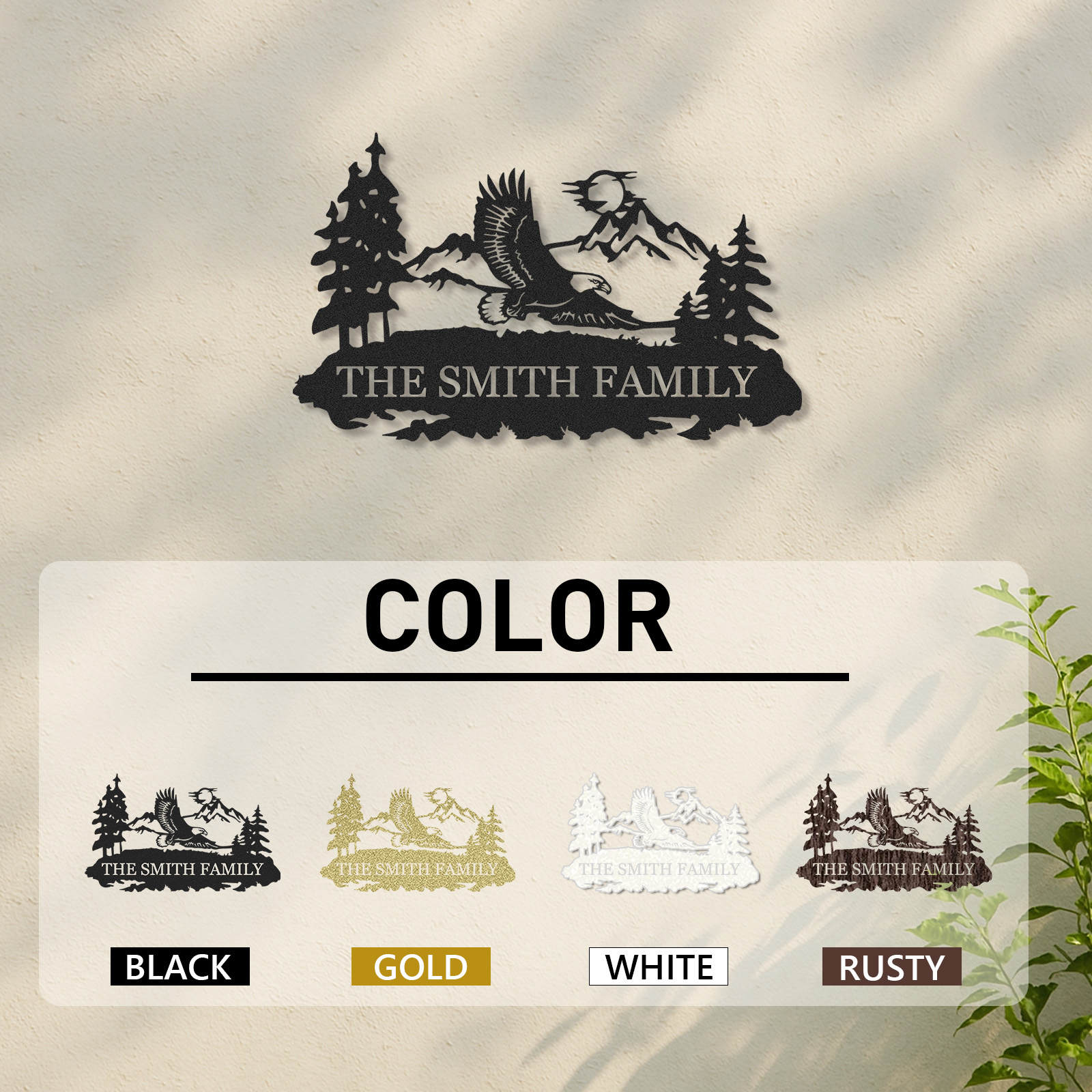 Eagle Metal Sign, Custom Family Name Wall Art for Cabin Mountain Lodge Decor