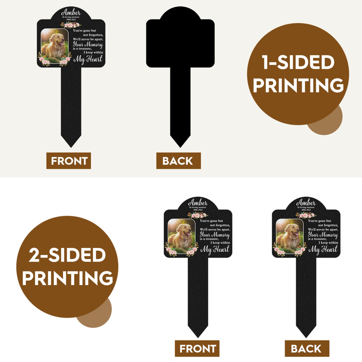 Custom Pet Memorial Stake with Poem and Photo, Floral Personalized Garden Grave Marker for Dogs or Cats