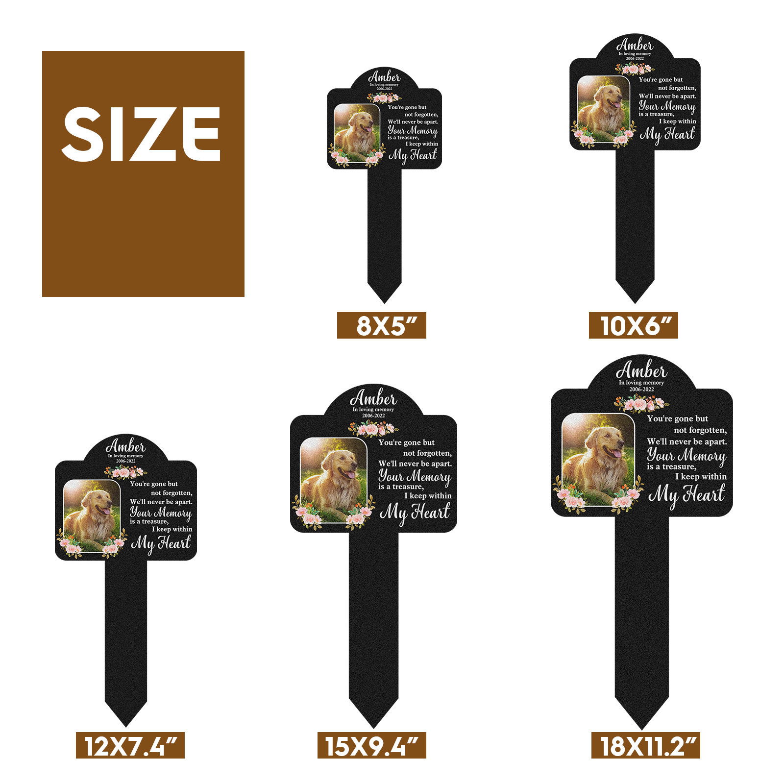 Custom Pet Memorial Stake with Poem and Photo, Floral Personalized Garden Grave Marker for Dogs or Cats