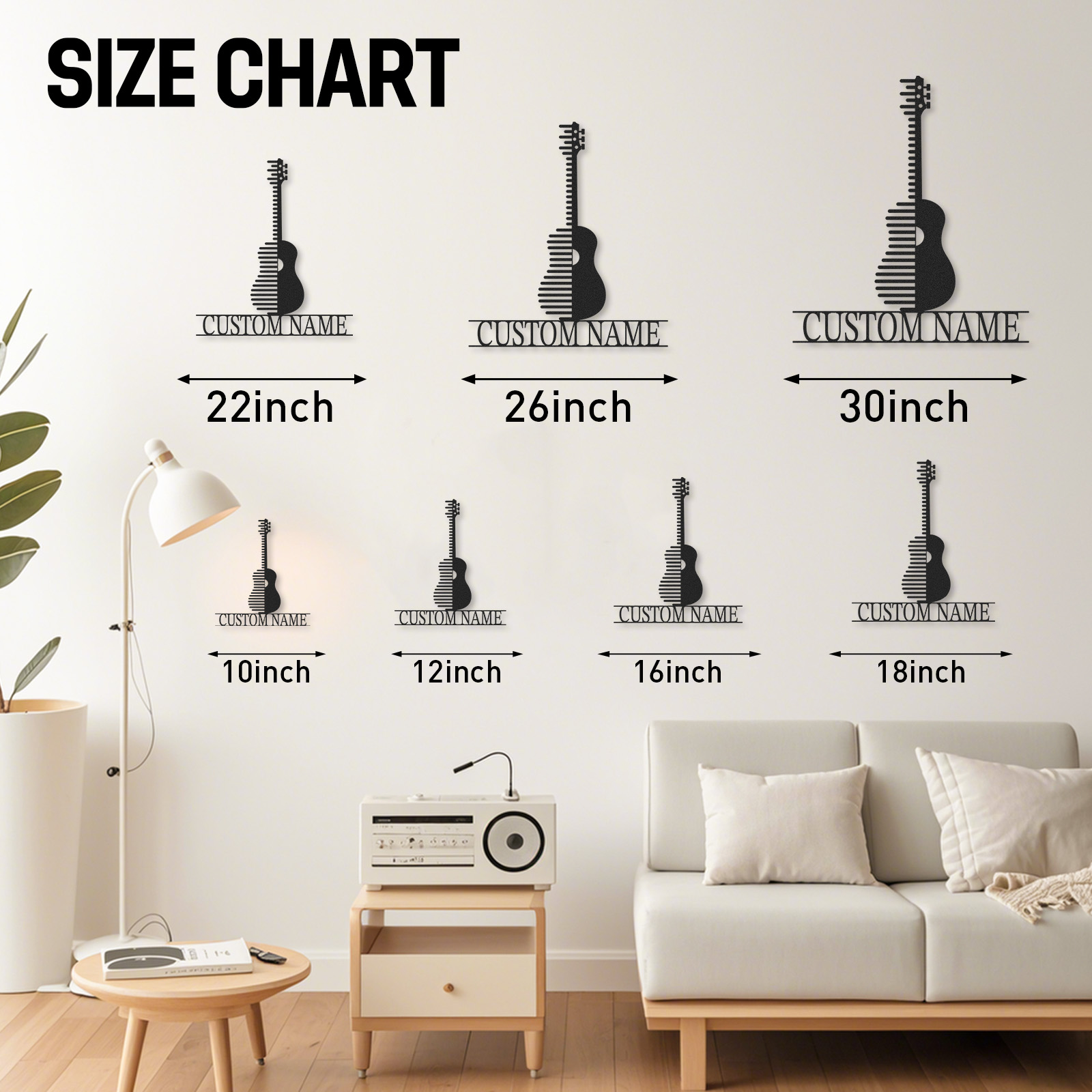 Personalized Acoustic Guitar Metal Sign, Custom Name Music Wall Art with Modern Stripe Design, Gift for Musicians