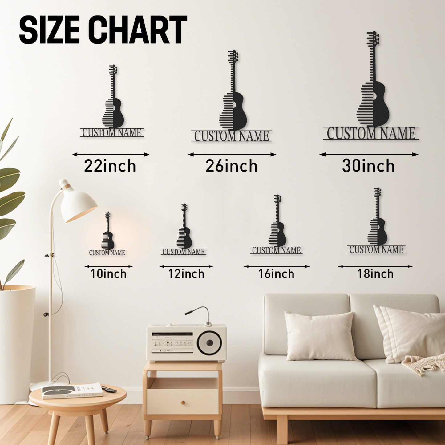 Personalized Acoustic Guitar Metal Sign, Custom Name Music Wall Art with Modern Stripe Design, Gift for Musicians